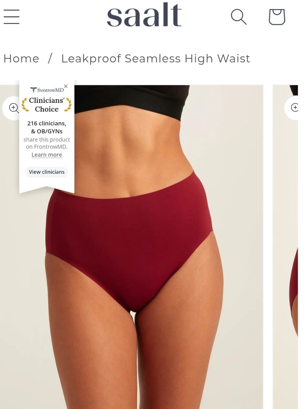 NWT Saalt Period Underwear Seamless High Rise Hipster Crimson Rose Regular Med